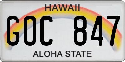 HI license plate GOC847