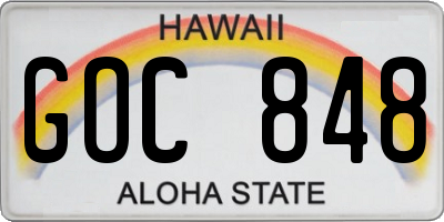 HI license plate GOC848