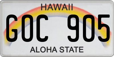 HI license plate GOC905