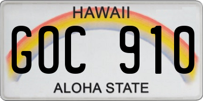 HI license plate GOC910