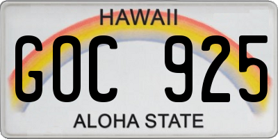 HI license plate GOC925