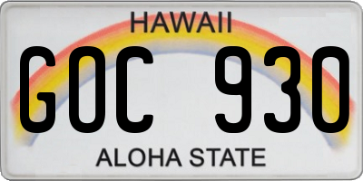 HI license plate GOC930
