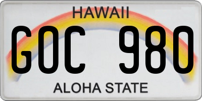 HI license plate GOC980