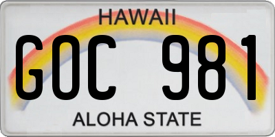 HI license plate GOC981