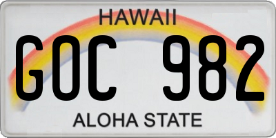 HI license plate GOC982