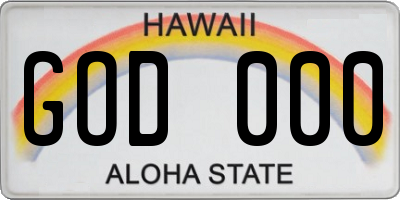 HI license plate GOD000
