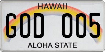 HI license plate GOD005