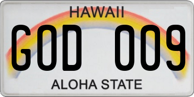 HI license plate GOD009