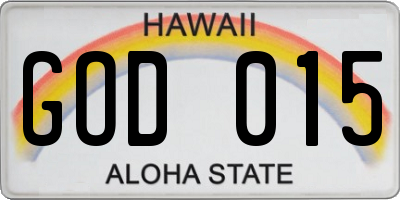 HI license plate GOD015