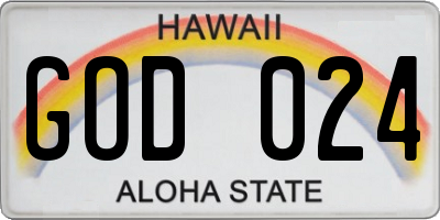 HI license plate GOD024
