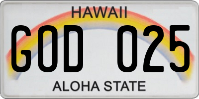 HI license plate GOD025