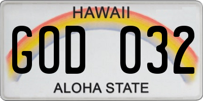 HI license plate GOD032