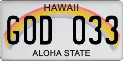 HI license plate GOD033
