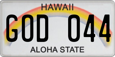 HI license plate GOD044