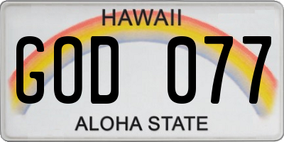 HI license plate GOD077
