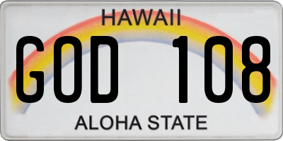 HI license plate GOD108