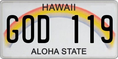 HI license plate GOD119
