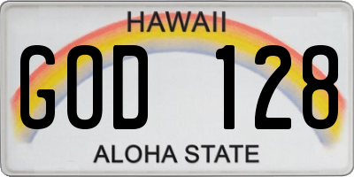 HI license plate GOD128
