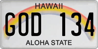HI license plate GOD134