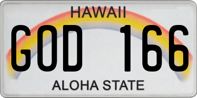 HI license plate GOD166