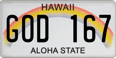 HI license plate GOD167