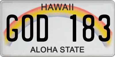 HI license plate GOD183