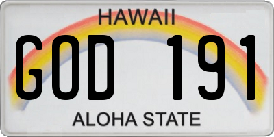 HI license plate GOD191