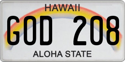 HI license plate GOD208