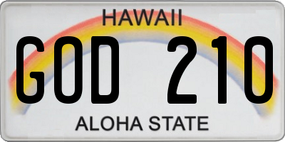 HI license plate GOD210