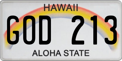 HI license plate GOD213