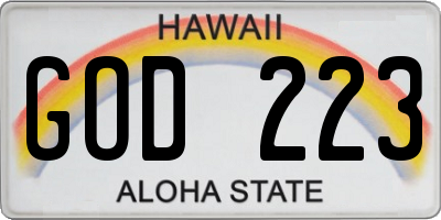HI license plate GOD223
