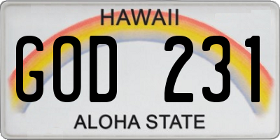 HI license plate GOD231