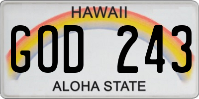 HI license plate GOD243