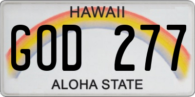 HI license plate GOD277