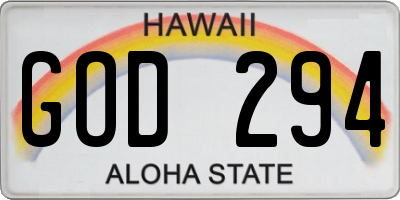 HI license plate GOD294