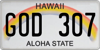 HI license plate GOD307