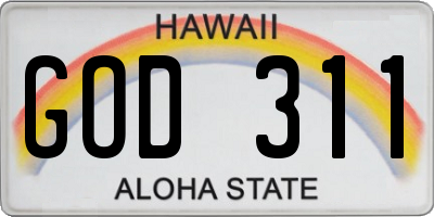 HI license plate GOD311
