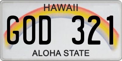 HI license plate GOD321