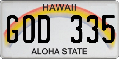 HI license plate GOD335