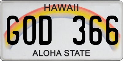 HI license plate GOD366
