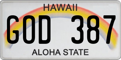 HI license plate GOD387