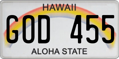 HI license plate GOD455