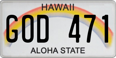 HI license plate GOD471