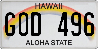 HI license plate GOD496