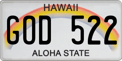 HI license plate GOD522