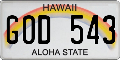 HI license plate GOD543