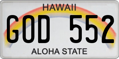 HI license plate GOD552