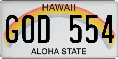 HI license plate GOD554