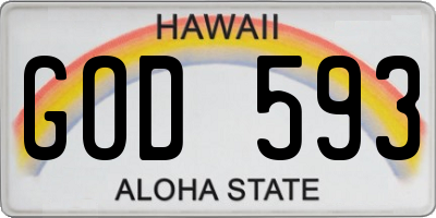 HI license plate GOD593