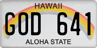 HI license plate GOD641